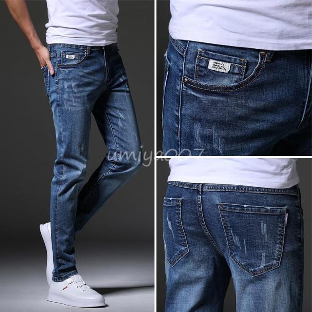 デニムパンツ メンズ スキニーデニム ジーンズ デニム パンツ ボ ダメージ加工 ストレッチパンツ Gパン ボ 美シルエット シンプル_4