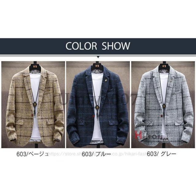 テーラード メンズ ジャケット ブレザー チェック柄 ビジネスジャケット 紳士服 カジュアルスーツ スタイリッシュ 父の日 プレゼント_5