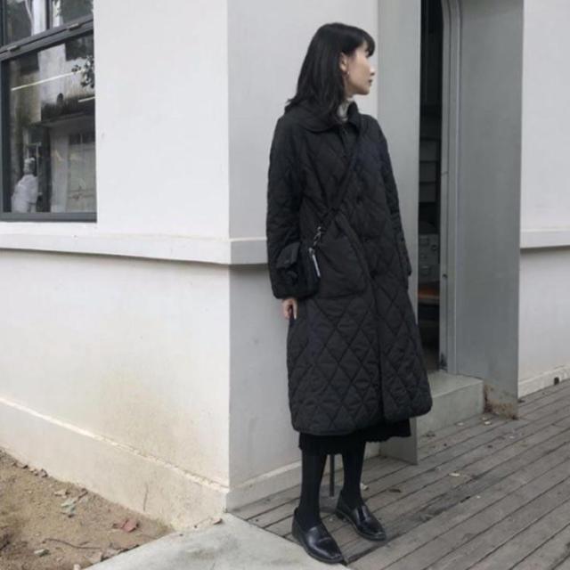 キルティング ロングコート ロング丈アウター アウター レディース 中綿 コート ロングコート キルト 大きいサイズ ライトアウター ビッグ 黒 秋_1