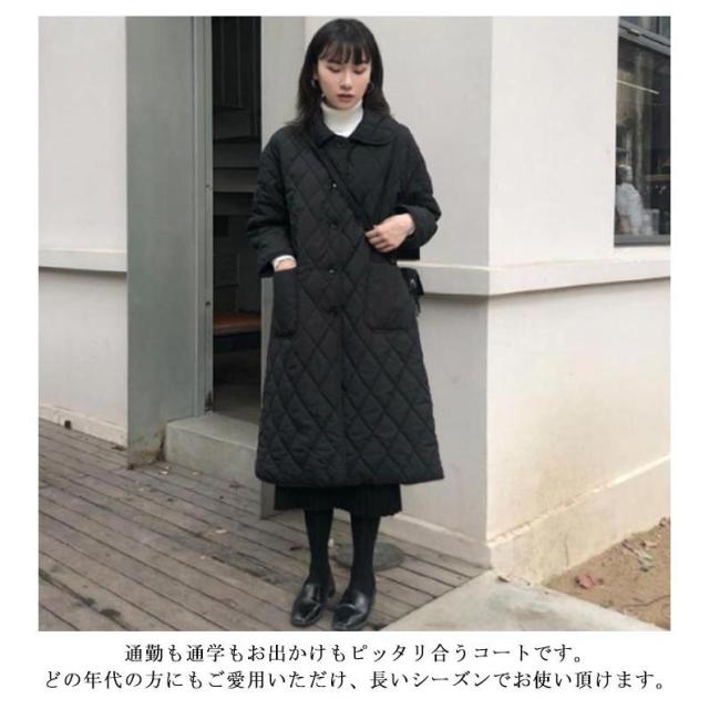 キルティング ロングコート ロング丈アウター アウター レディース 中綿 コート ロングコート キルト 大きいサイズ ライトアウター ビッグ 黒 秋_12