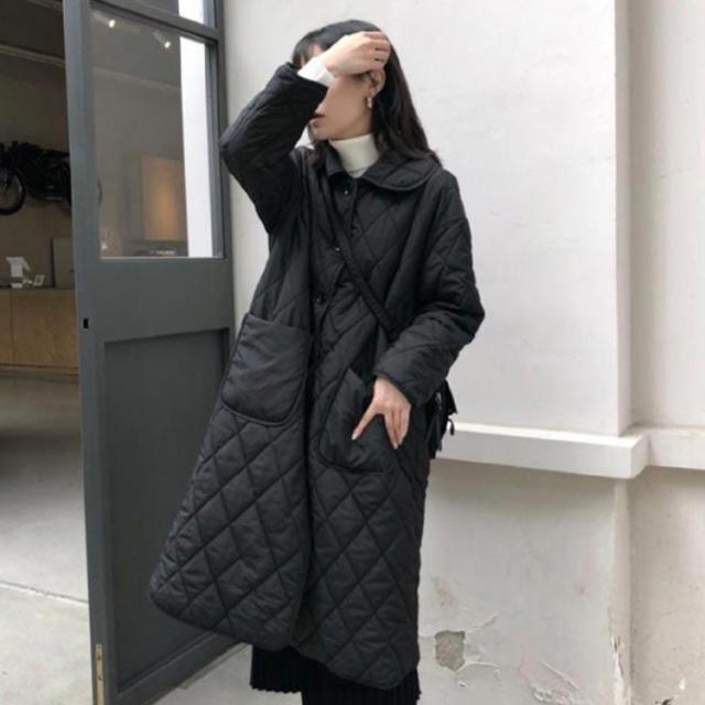 キルティング ロングコート ロング丈アウター アウター レディース 中綿 コート ロングコート キルト 大きいサイズ ライトアウター ビッグ 黒 秋_2