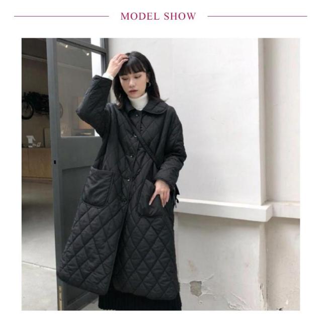 キルティング ロングコート ロング丈アウター アウター レディース 中綿 コート ロングコート キルト 大きいサイズ ライトアウター ビッグ 黒 秋_6