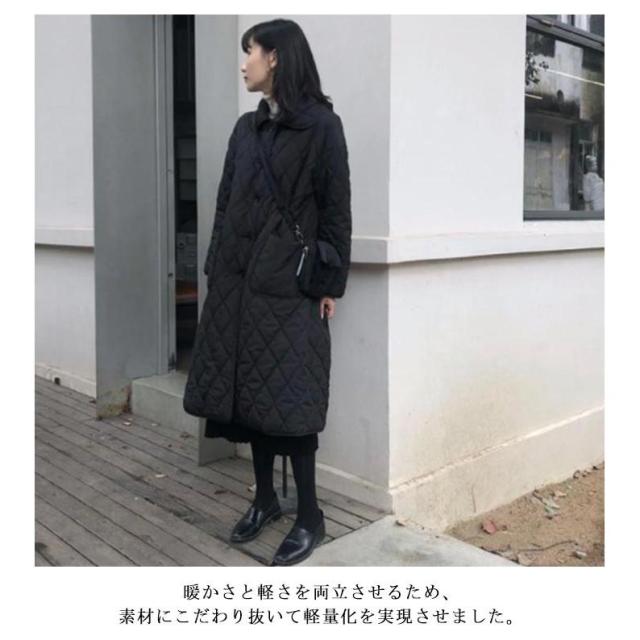 キルティング ロングコート ロング丈アウター アウター レディース 中綿 コート ロングコート キルト 大きいサイズ ライトアウター ビッグ 黒 秋_9
