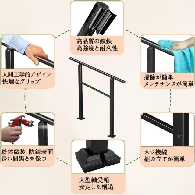 ブラック工業用チューブ錬鉄製手すり 階段用安全滑り止め階段手すり 屋内および屋外手すり 屋外階段手すり 丸棒 ステンレス鋼棒 角度調整可能 屋内屋外玄関手す_4