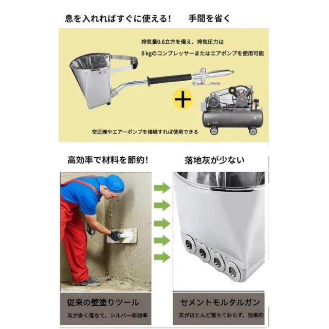 セメントモルタルスプレー、アルミニウム4ジェットウォースタッ ガン空気圧コンクリートスタッコ塗装ハンドツール壁天井屋根_1