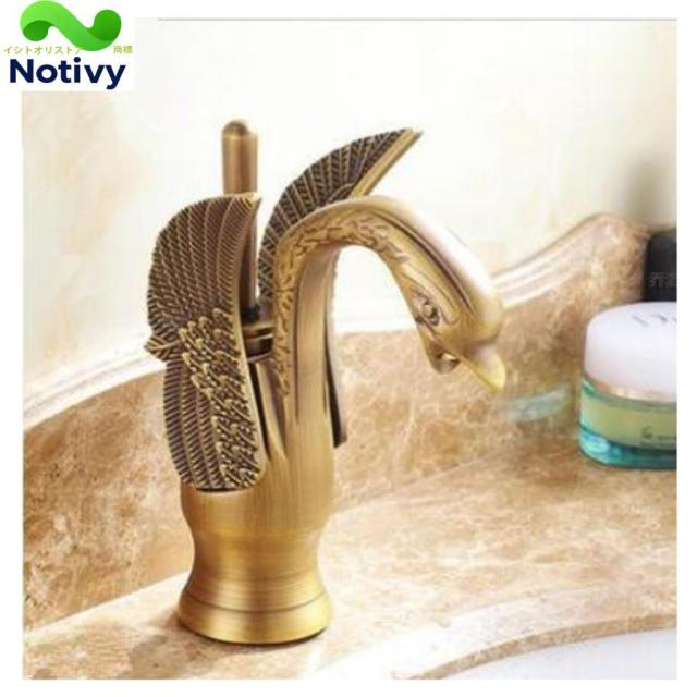 白鳥の形の洗面器の蛇口シングルハンドル温冷水ミキサータップ1穴デッキマウントゴールド/アンティーク真鍮/ブラックブロンズ水栓 C 低い