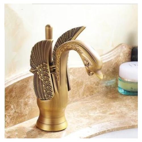 白鳥の形の洗面器の蛇口シングルハンドル温冷水ミキサータップ1穴デッキマウントゴールド/アンティーク真鍮/ブラックブロンズ水栓 C 低い_1