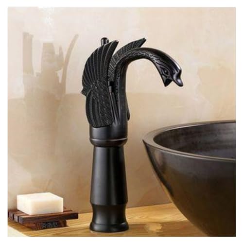 白鳥の形の洗面器の蛇口シングルハンドル温冷水ミキサータップ1穴デッキマウントゴールド/アンティーク真鍮/ブラックブロンズ水栓 C 低い_2