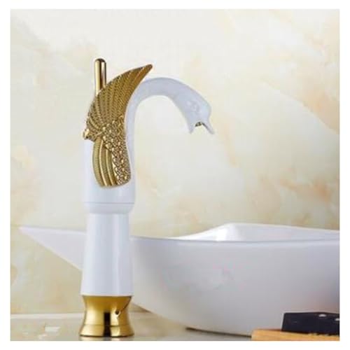 白鳥の形の洗面器の蛇口シングルハンドル温冷水ミキサータップ1穴デッキマウントゴールド/アンティーク真鍮/ブラックブロンズ水栓 C 低い_3