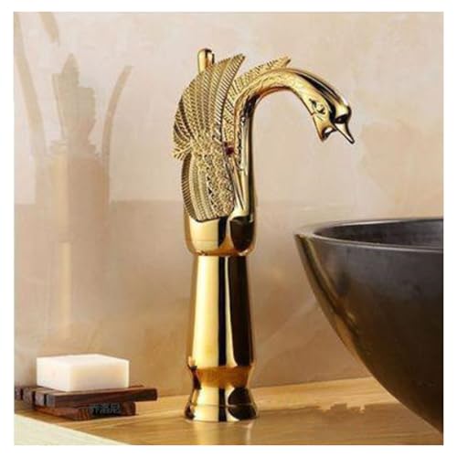 白鳥の形の洗面器の蛇口シングルハンドル温冷水ミキサータップ1穴デッキマウントゴールド/アンティーク真鍮/ブラックブロンズ水栓 C 低い_4