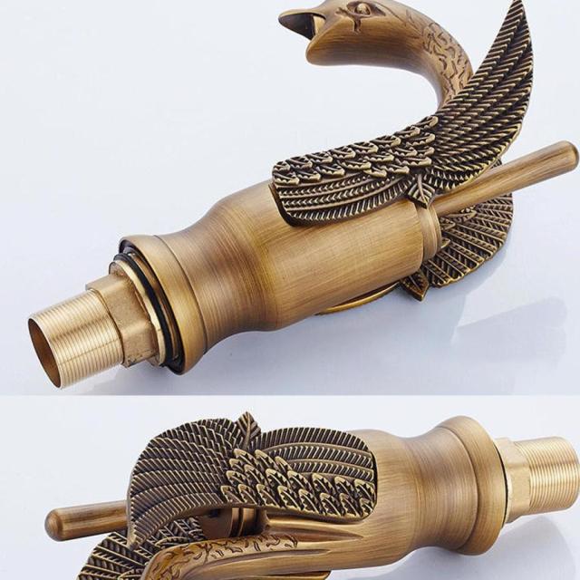 白鳥の形の洗面器の蛇口シングルハンドル温冷水ミキサータップ1穴デッキマウントゴールド/アンティーク真鍮/ブラックブロンズ水栓 C 低い_7