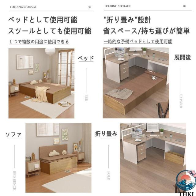 ペーパーベッド シングル/ダブル 伸縮式 折畳み アコーディオン 段ボールベッド マットレス付き 紙製ベッド 簡易ベッド 隙間収納 シンプル 北欧 省スペース_2