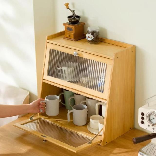 カウンター上収納棚 ミニ 食器棚 幅50cm 竹製 扉付 キッチン 卓上 食器 収納 簡単組立 安定性 防湿 防水 おしゃれ_3