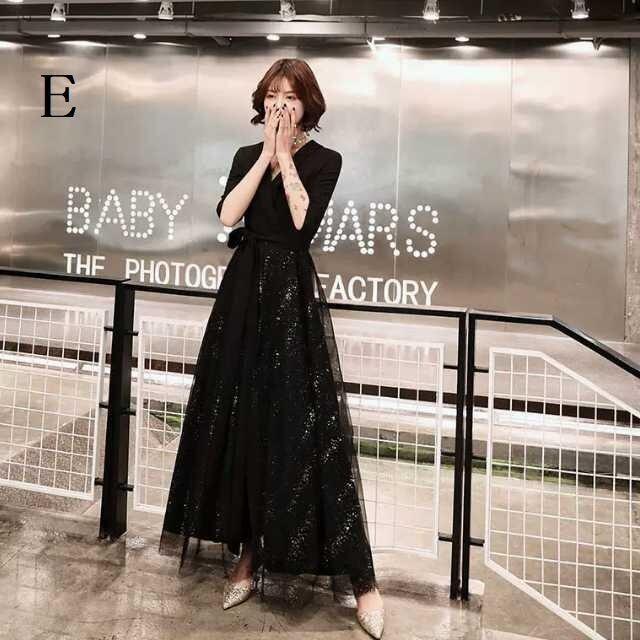 パーティードレス かっこいい 個性的 ロング 黒 袖あり 花柄 レース 大きいサイズ きれい 透け感 長袖 韓国 演奏会 ロングドレス フォーマル_14