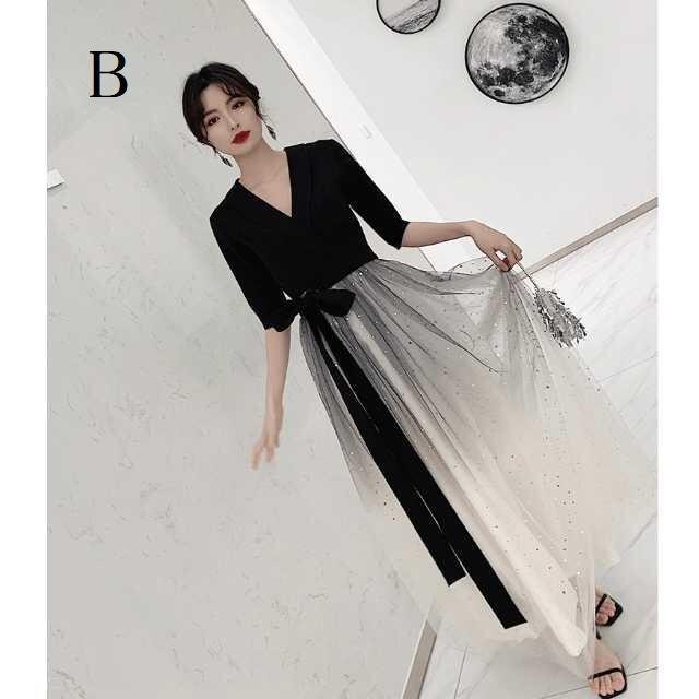 パーティードレス かっこいい 個性的 ロング 黒 袖あり 花柄 レース 大きいサイズ きれい 透け感 長袖 韓国 演奏会 ロングドレス フォーマル_5