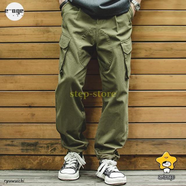 イギリス風 ヴィンテージ カーゴパンツ ミリタリー メンズ カジュアル ゆったり ウエストゴム イージーパンツ ツイル 男性 ミリタリーパンツ 軍パン 作業ズボン