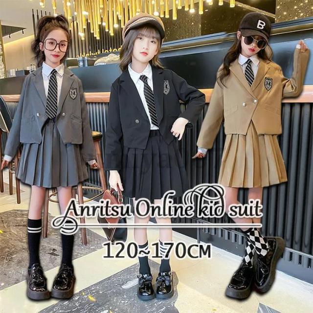 3点セット キッズスーツ セットアップ 女の子 ジャケット シャツ スカート ネクタイ付き フォーマル スーツ 七五三スーツ 発表会 入学式 入園式 子供服 発表会
