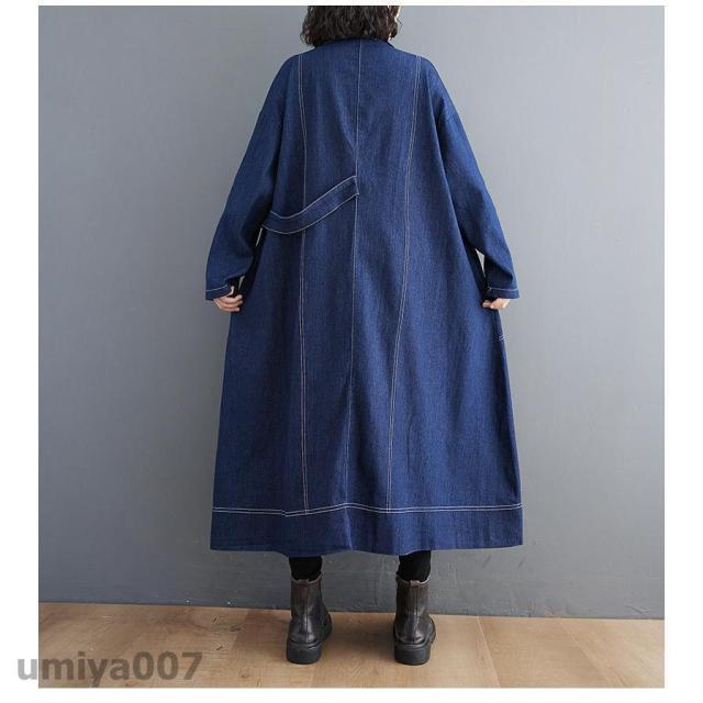 デニムワンピース ロン丈 長袖 レディース ワンピース デニム シャツワンピース 前開け 体型カバー ゆったり お洒落 春秋服 大きいサイズ きれいめ