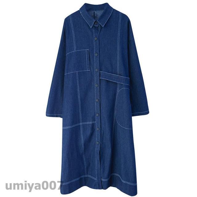 デニムワンピース ロン丈 長袖 レディース ワンピース デニム シャツワンピース 前開け 体型カバー ゆったり お洒落 春秋服 大きいサイズ きれいめ