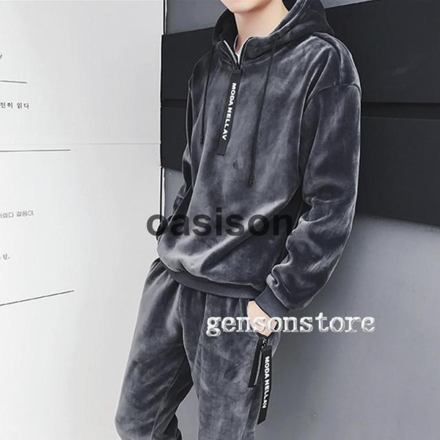 ベロア セットアップ メンズ ジャージ上下 秋冬 厚手 あったか 裏ボア フリース 上下セット スウェット 裏起毛 スポーツウェア 冬 部屋着 大きいサイズ_3