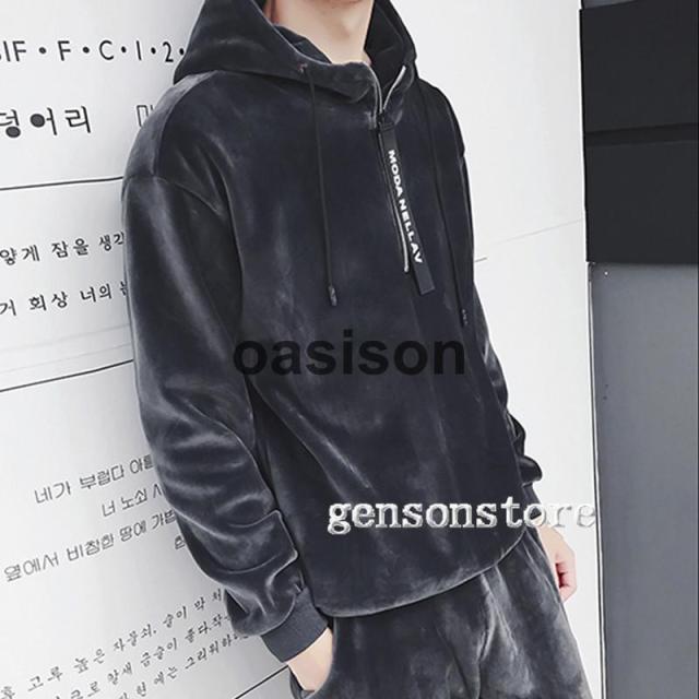 ベロア セットアップ メンズ ジャージ上下 秋冬 厚手 あったか 裏ボア フリース 上下セット スウェット 裏起毛 スポーツウェア 冬 部屋着 大きいサイズ_4