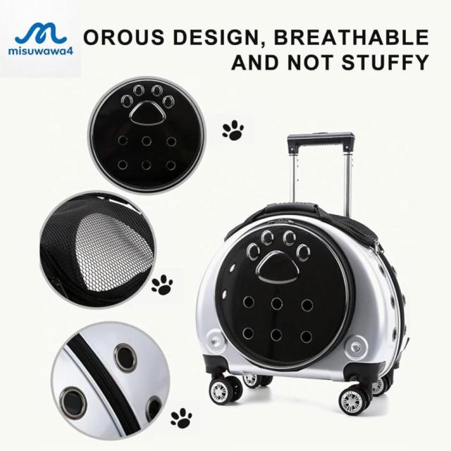 車輪付きペットキャリア 猫/犬用プレミアムローリングペットキャリア 猫用トラベルキャリアの周りに360°ホイール付き 通気口猫キャリアバックパック 車輪付きク_5