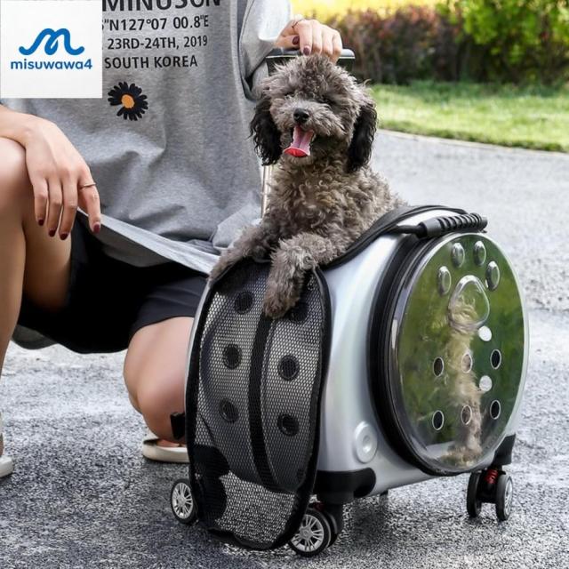 車輪付きペットキャリア 猫/犬用プレミアムローリングペットキャリア 猫用トラベルキャリアの周りに360°ホイール付き 通気口猫キャリアバックパック 車輪付きク_9