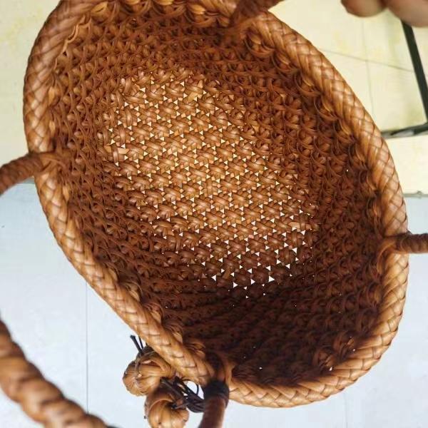 手作りPE山葡萄トウ かごバッグ 浴衣バッグ 中 横長 六角花編み 浴衣 かごバッグ(全部手作業でオーダーメイドしていますので、一つ一つ若干の違いがあります)_1