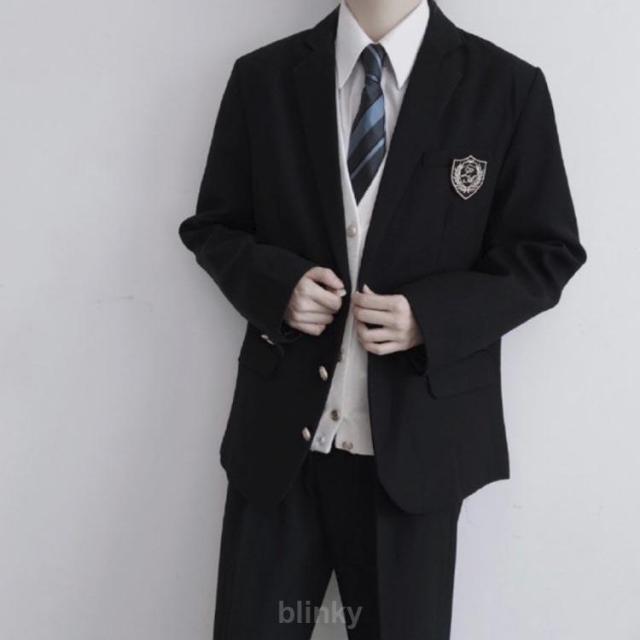フォーマル ロングパンツ 無地 制服 男子 スクールジャケット ブレザー 4点セット スクールシャツ ネクタイ 男子高校制服 スーツ コート 男子高校_3