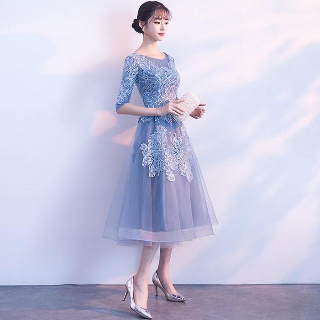 パーティードレス 袖あり 結婚式ドレス ウエディングドレス レース ミモレ丈 20代 おしゃれ 着痩せ 大人 上品 可愛い お呼ばれ 二次会 披露宴 成人式 lf607_4