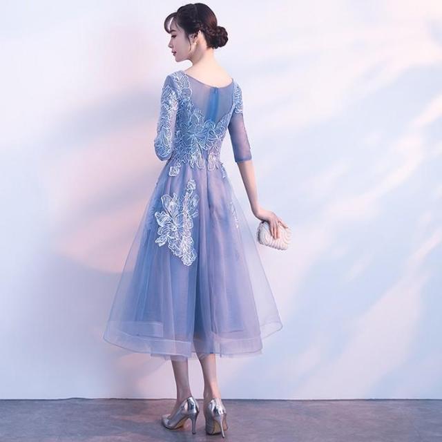 パーティードレス 袖あり 結婚式ドレス ウエディングドレス レース ミモレ丈 20代 おしゃれ 着痩せ 大人 上品 可愛い お呼ばれ 二次会 披露宴 成人式 lf607_5