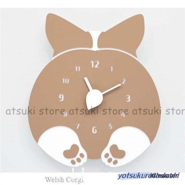 壁掛け時計 クロック 北欧風 猫型 可愛い 子供部屋 モダン 新築祝い ギフト 電池 スイープ 静か 音がしない スプレッド クロック ウェルシュ‐コーギー型_7