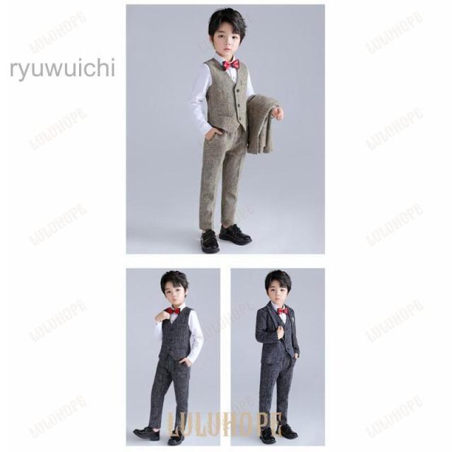 制服 キッズセット スクール 春 秋 冬 入学式 卒業式 長袖 男の子 マスタード グレー 小学生 幼稚園 発表会 生日会 演奏会 セットアップ_2