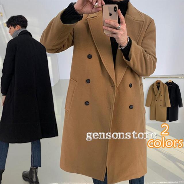 メンズ コート 秋冬 カジュアル メルトンコート 韓国風 ステンカラー 大きいサイズ チェスターコート ひざ丈 紳士服 ウール 通勤 ビジネス ロングコート 防寒着