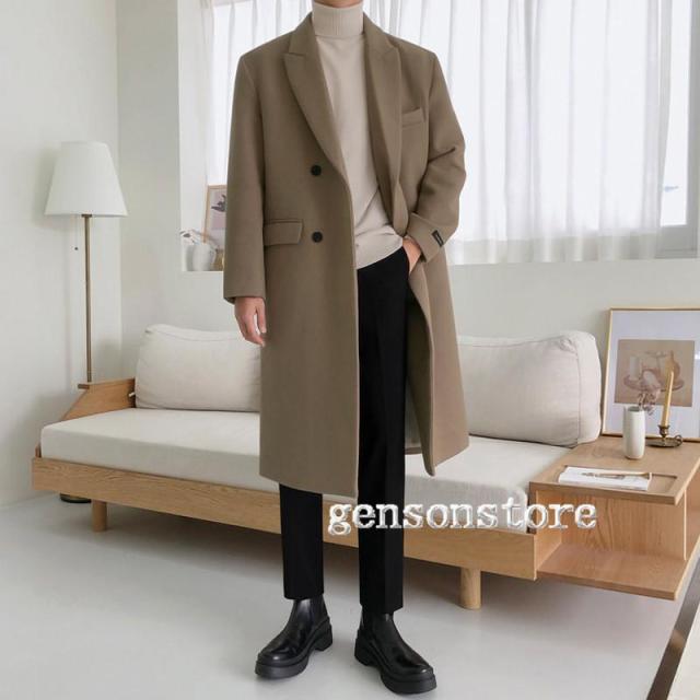 ウール コート メンズ 韓国ファッション アウター コート 秋冬 ロング トレンチコート おしゃれ 大きいサイズ チェスターコート メルトン 中綿入り 厚手 暖かい_7