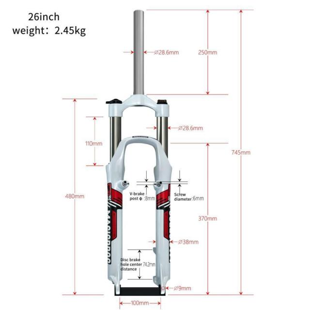26 インチ MTB フロントサスペンション フォーク 1-1/8 アルミニウム合金 マウンテン バイク フロント フォーク トラベル 100mm ツーリング 自転車 フォーク 手
