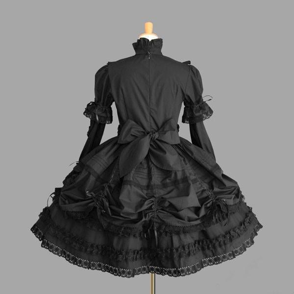 ゴスロリ 服 黒 ワンピース クラシカル 甘ロリ 長袖 カラフル ピンク 白 ブルー ゴシック ロリータ_1