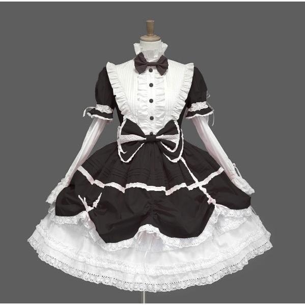 ゴスロリ 服 黒 ワンピース クラシカル 甘ロリ 長袖 カラフル ピンク 白 ブルー ゴシック ロリータ_2