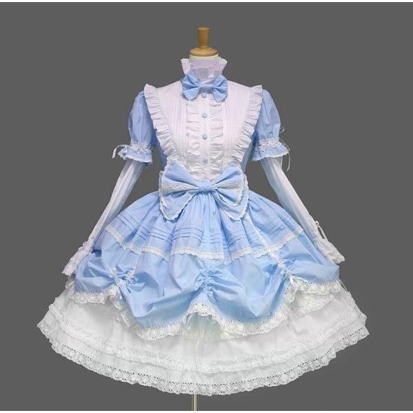 ゴスロリ 服 黒 ワンピース クラシカル 甘ロリ 長袖 カラフル ピンク 白 ブルー ゴシック ロリータ_3