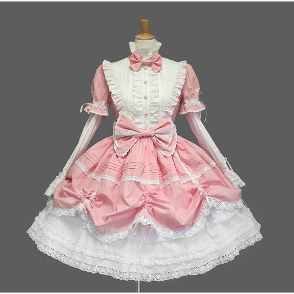 ゴスロリ 服 黒 ワンピース クラシカル 甘ロリ 長袖 カラフル ピンク 白 ブルー ゴシック ロリータ_4