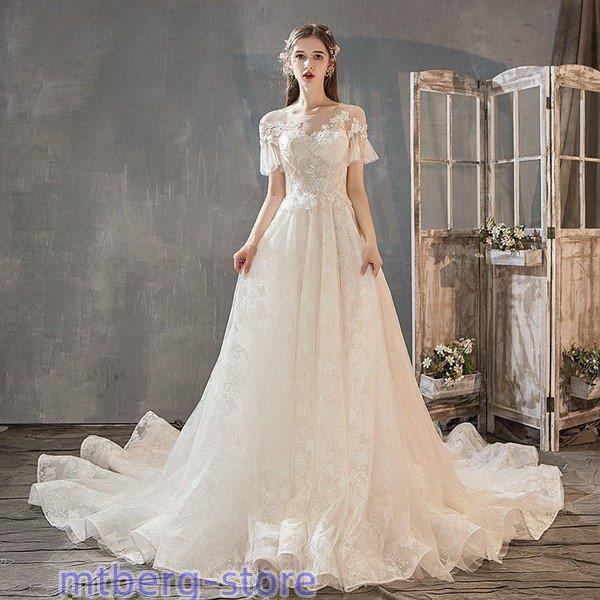 ウェディングドレス ウェディングドレス白 パーティードレス パフスリーブ 花嫁ロングドレス 簡約 結婚式 露背 二次会 レース お呼ばれ 挙式 姫系hs5142_1