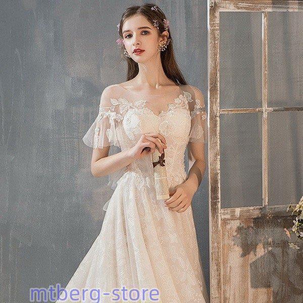 ウェディングドレス ウェディングドレス白 パーティードレス パフスリーブ 花嫁ロングドレス 簡約 結婚式 露背 二次会 レース お呼ばれ 挙式 姫系hs5142_2