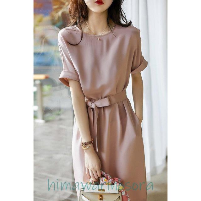 ワンピース レディース 40代 きれいめ 膝丈ワンピース 春夏新作 半袖ワンピース 無地 ひざ丈スカートオシャレ韓国風 大人 結婚式ドレス ゆったり シンプル