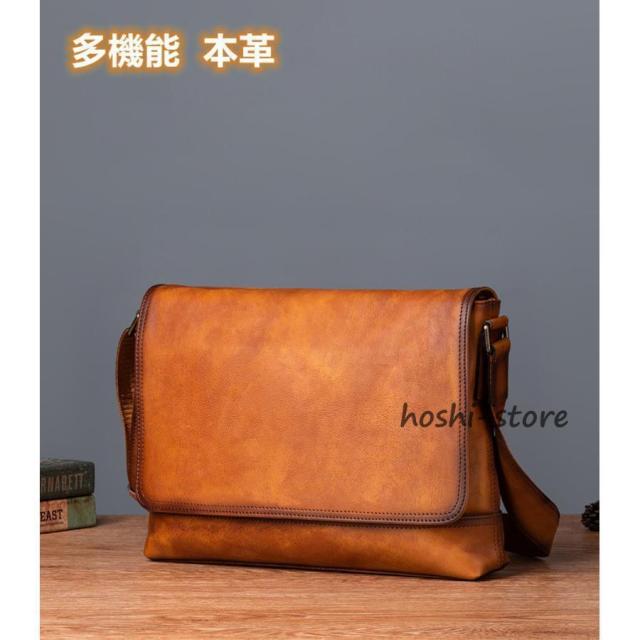 職人手作りヌメ革 メンズバッグ ショルダーバッグ メッセンジャーバック 斜めがけ 肩掛け レザー ビジネスバッグ おしゃれ 大容量 3色 通勤 LLB-0046