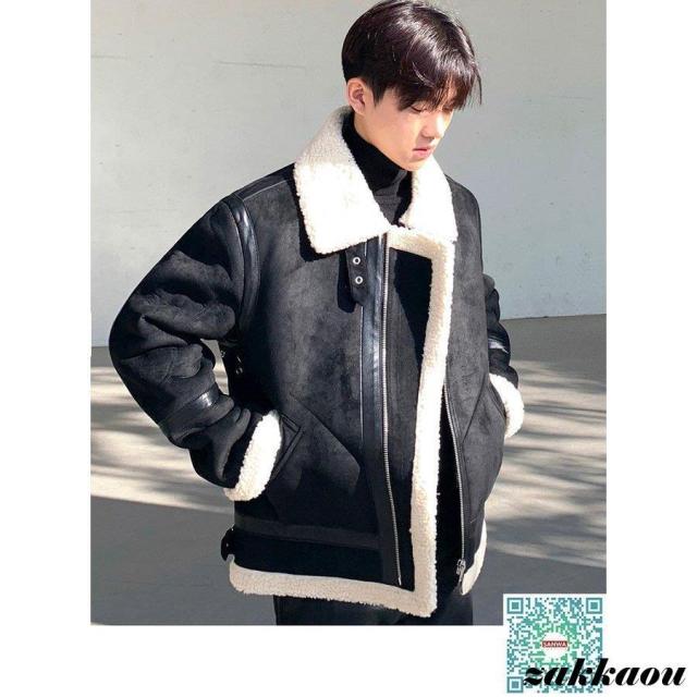 ムートンコート レザージャケット メンズ革ジャン 裏起毛 ムートン