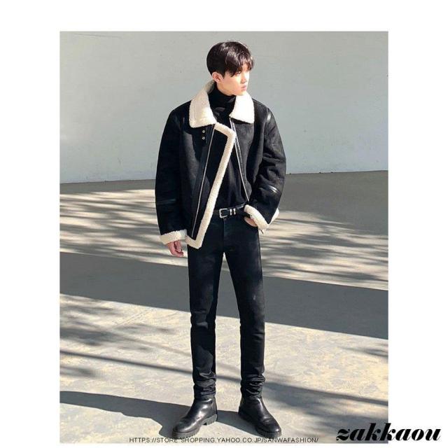 ムートンコート レザージャケット メンズ革ジャン 裏起毛 ムートン