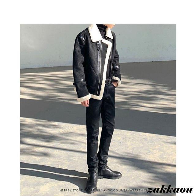 ムートンコート レザージャケット メンズ革ジャン 裏起毛 ムートン