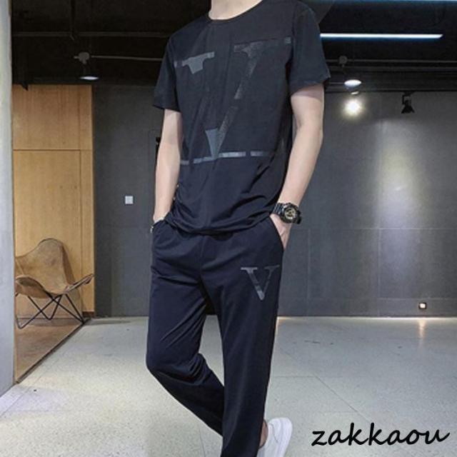 メンズ　夏用　上下セット　2点セット Tシャツ　パンツ　ジャージ　男子用　スポーツウェア　セットアップ　運動　カジュアル　吸汗 速乾 通気