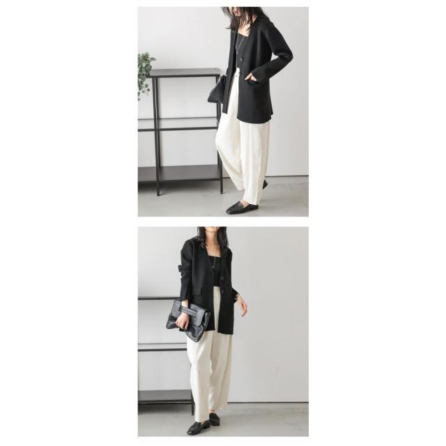 ニットジャケット ノーカラー ダブルボタン オフィス キレイめ 袖