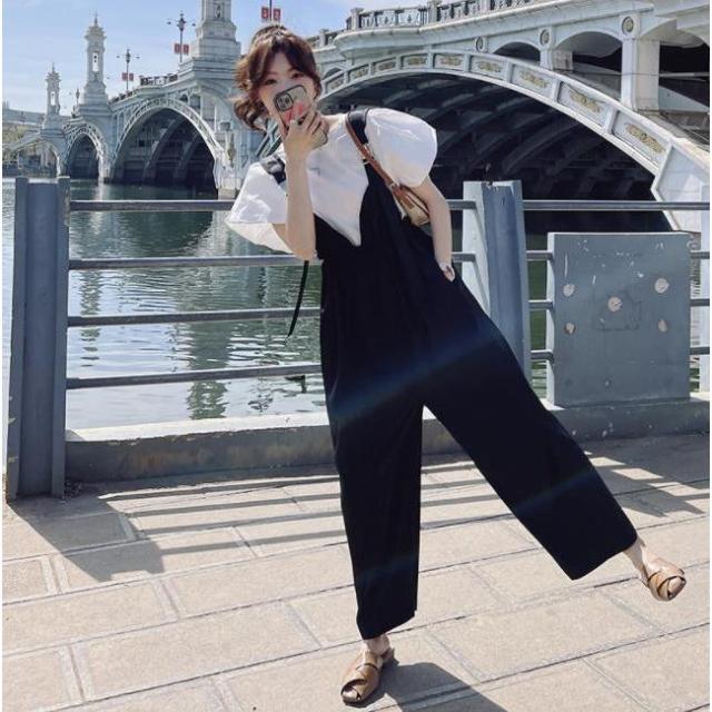 フリル サロペット パンツ レディース 夏 春 オールインワン 大人可愛い サロペットパンツ ワイドパンツ 春秋 ウエストマーク タンクトップ